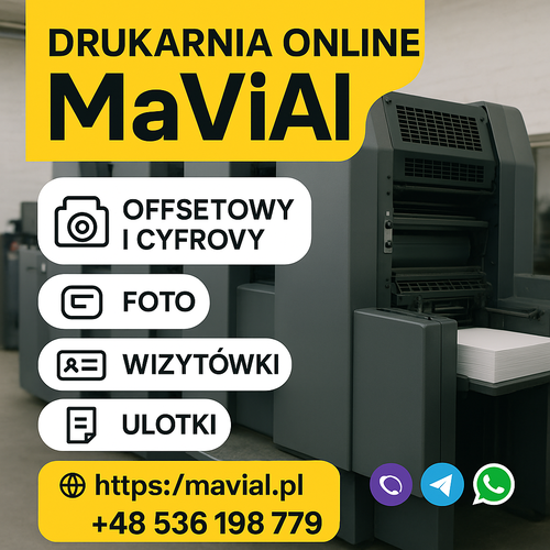 Przykładowe wydruki: ulotki, wizytówki, zdjęcia 10×15 i 15×21